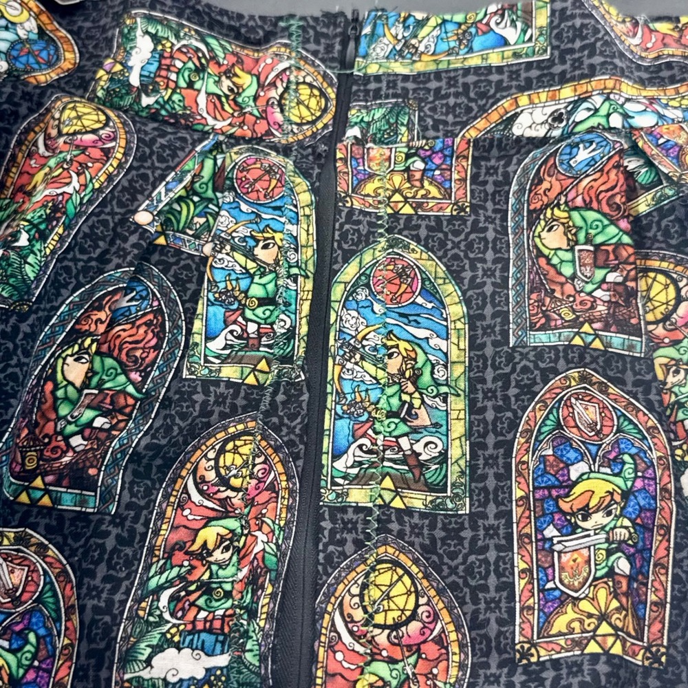 Handmade Legend of Zelda Stained Glass Link Pleated A-Line Skirt Zipper Back 32W - Picture 4 of 4